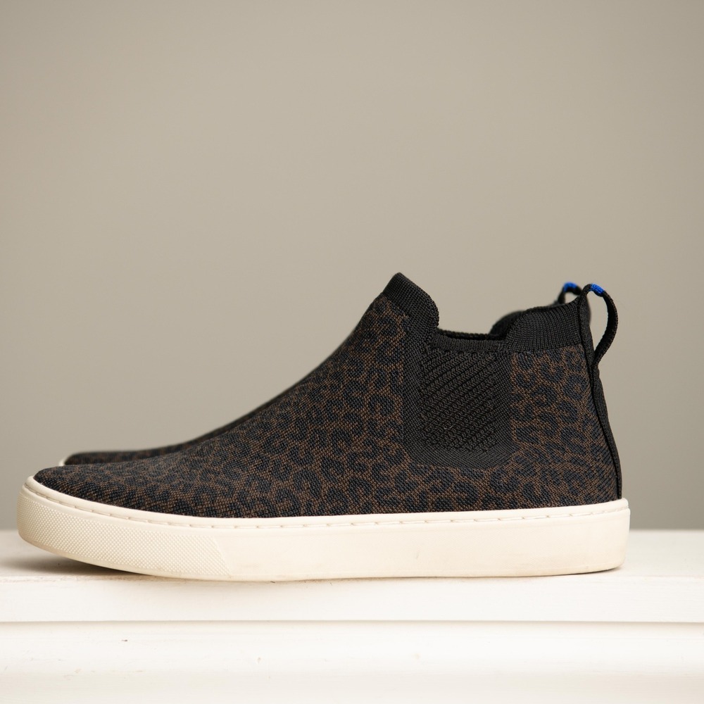 Rothys Chelsea Boot Wildcat Leopard Print Knit High Top Sneaker Sz 7 Sustainable - Picture 2 of 5